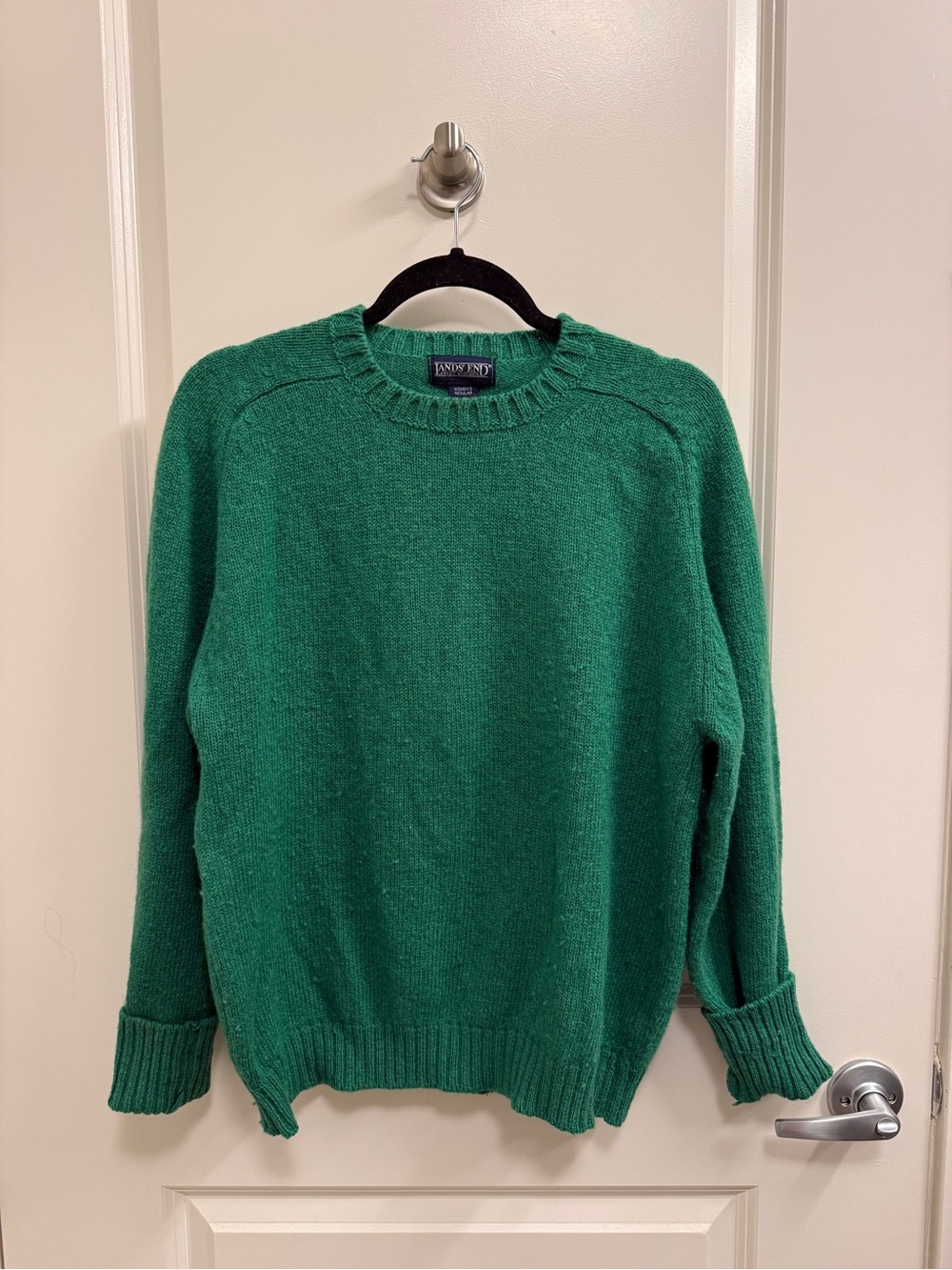 Lands' End Womens Sz M Wool Sweater Emerald Green Crewneck Pullover 100% Wool